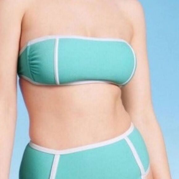 Kona Sol Terry cloth Bandeau Turquoise Blue Biquíni two Piece Size M NWT - Picture 1 of 12